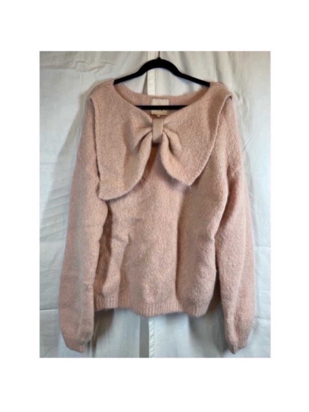 ByTiMo alpaca wool blend soft pink front bow fuzzy puff sleeve sweater